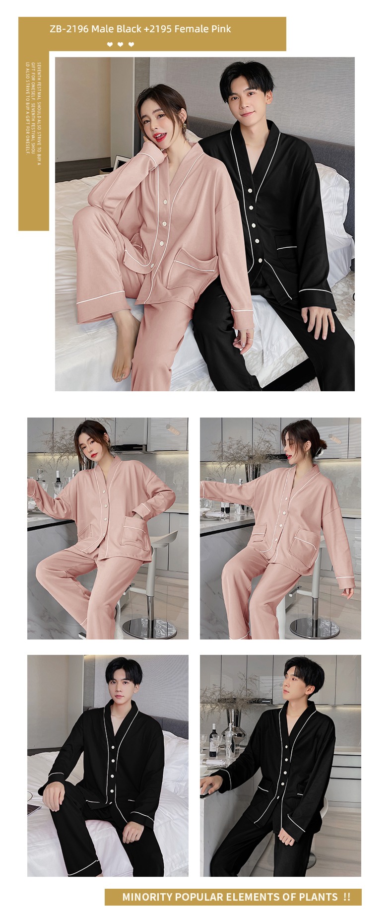 summer female Spring and Autumn Long sleeve man Cotton lovers pajamas