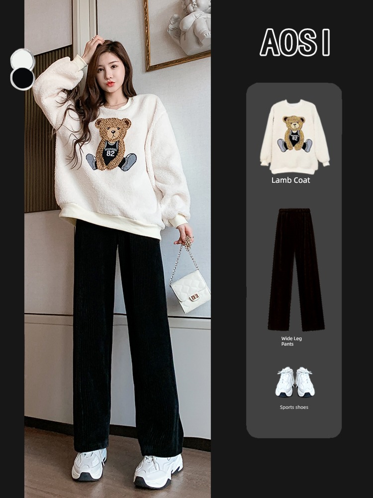 Foreign style Lamb hair Autumn and winter Plush Sweater suit