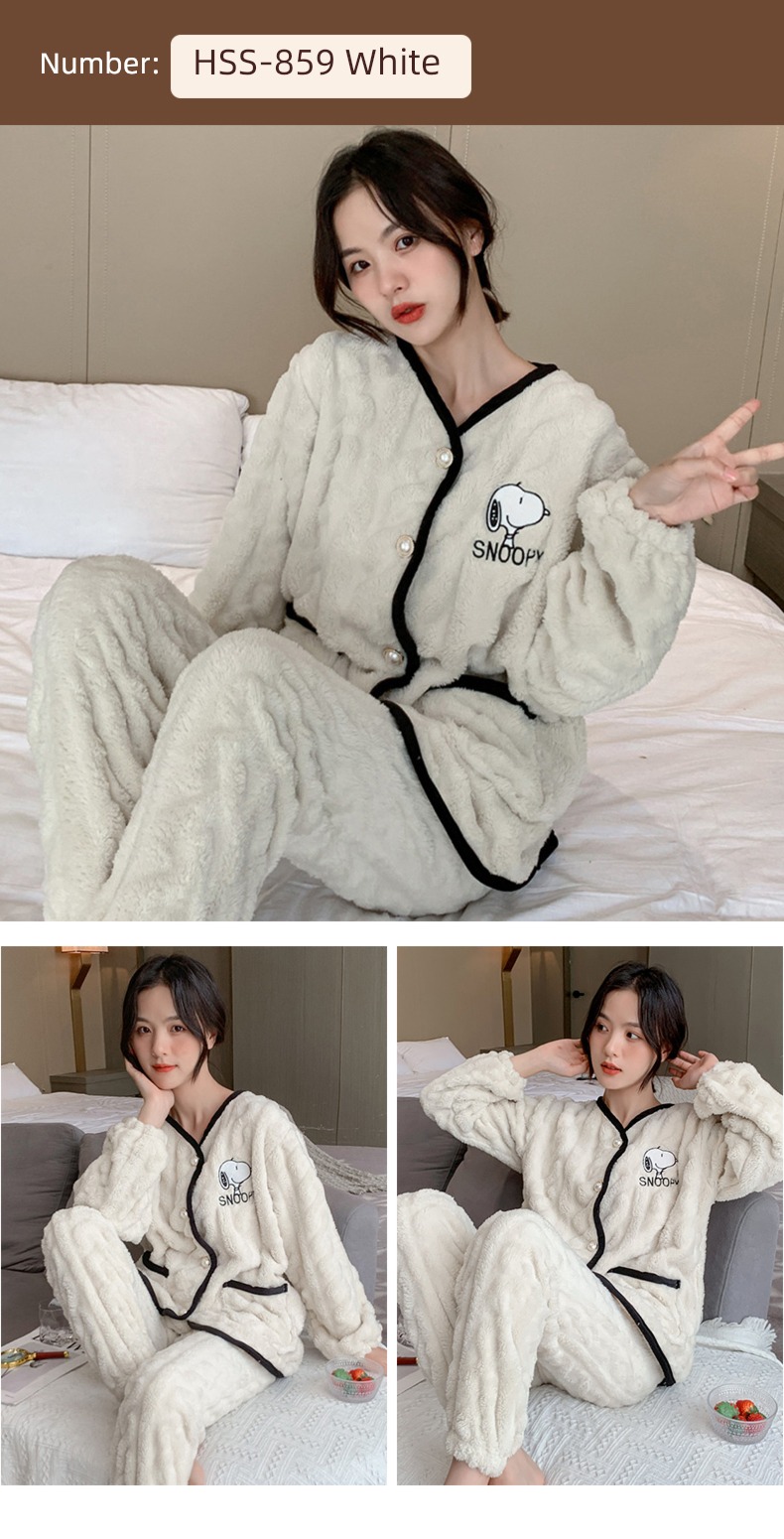 Flannel female Autumn and winter Long sleeve thickening Sweet pajamas