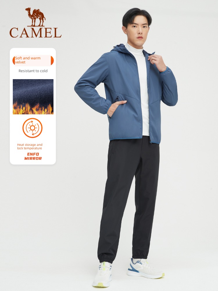 camel man Woven keep warm Plush Sports suit