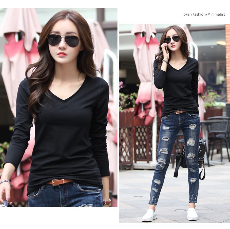 Autumn and winter Self-cultivation Pure black ma'am Long sleeve Undershirt