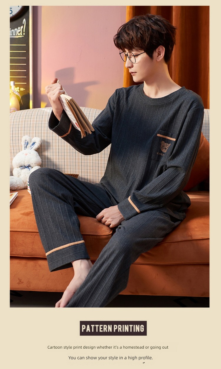 Internet celebrity spring and autumn winter cotton material Pocket bear lovers pajamas