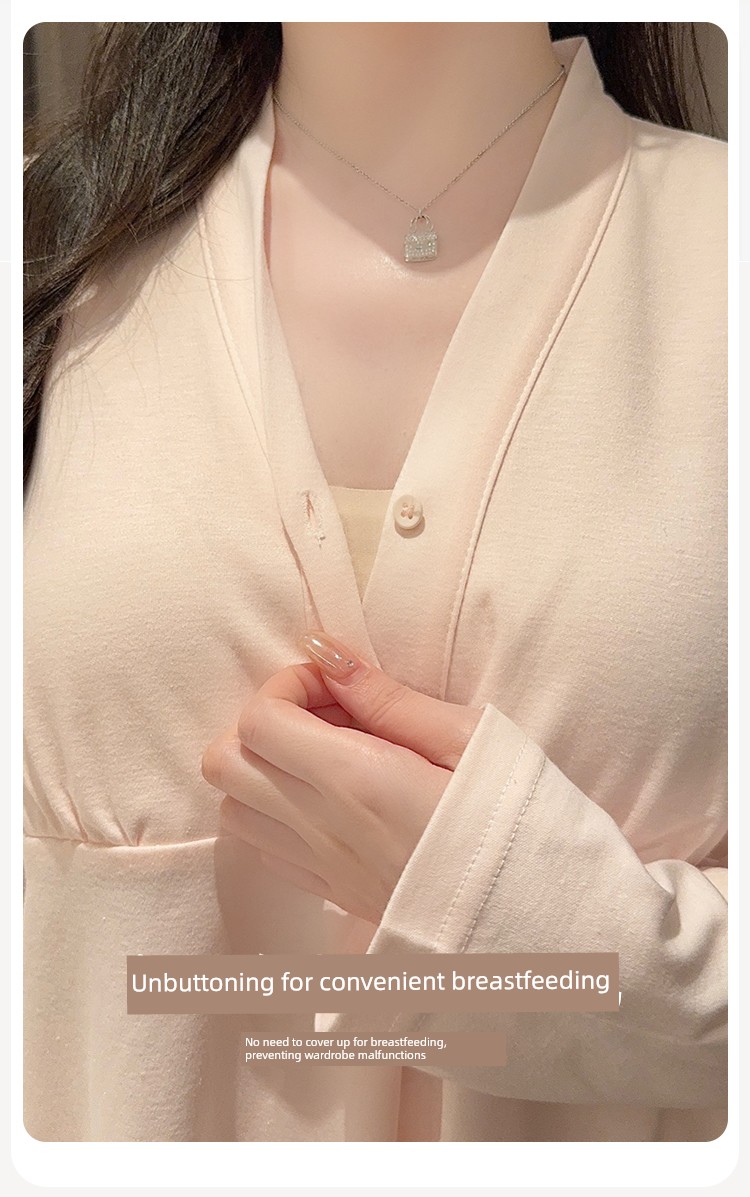 Simple Style Maternity Pajamas with Chest Pads, Pure Cotton, Thin Summer and Autumn Postpartum Nursing Sleepwear for Pregnant Women, All-Cotton for — 12