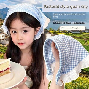 Children's Headband, Pastoral Style Blue Plaid Headscarf, Girls' Forest-Style Headwear, Spring and Summer Headband, Tria