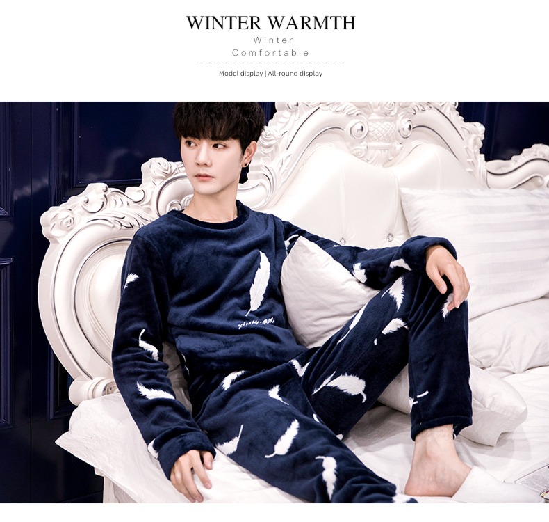 winter thickening Flannel spring and autumn keep warm male pajamas