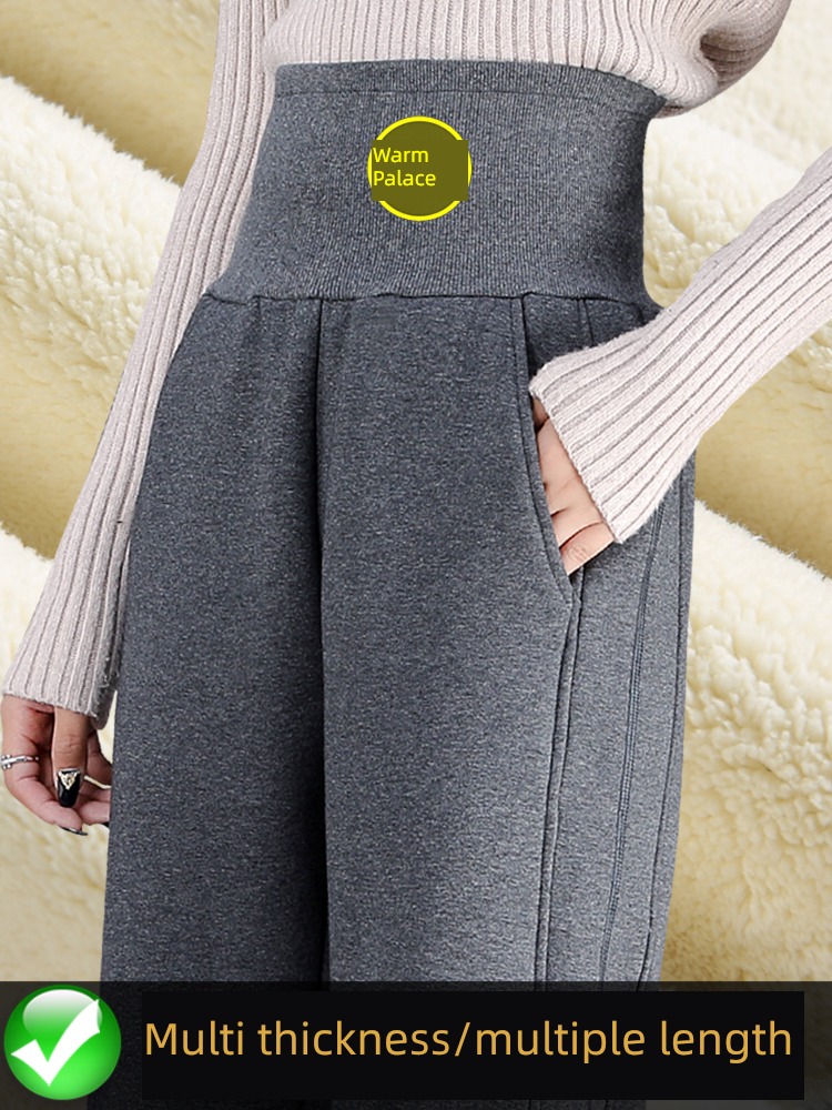 female Autumn and winter thickening Wear out High waist Lamb cashmere trousers