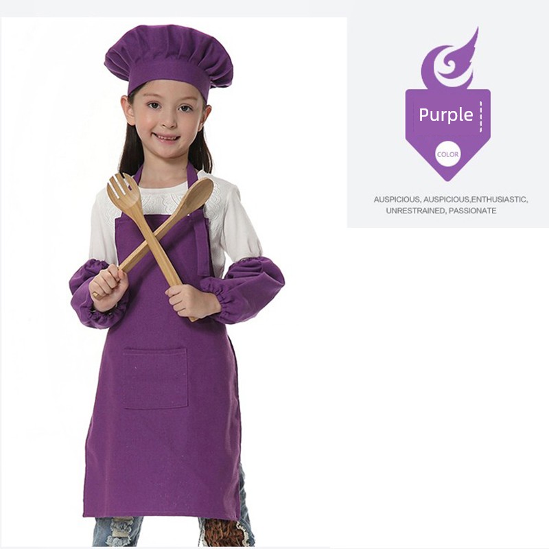 Kids Cotton Canvas Apron Sleeves Creative Apron Painting Apron Kids Chef Suit Chef Cap Printed Logo — 1