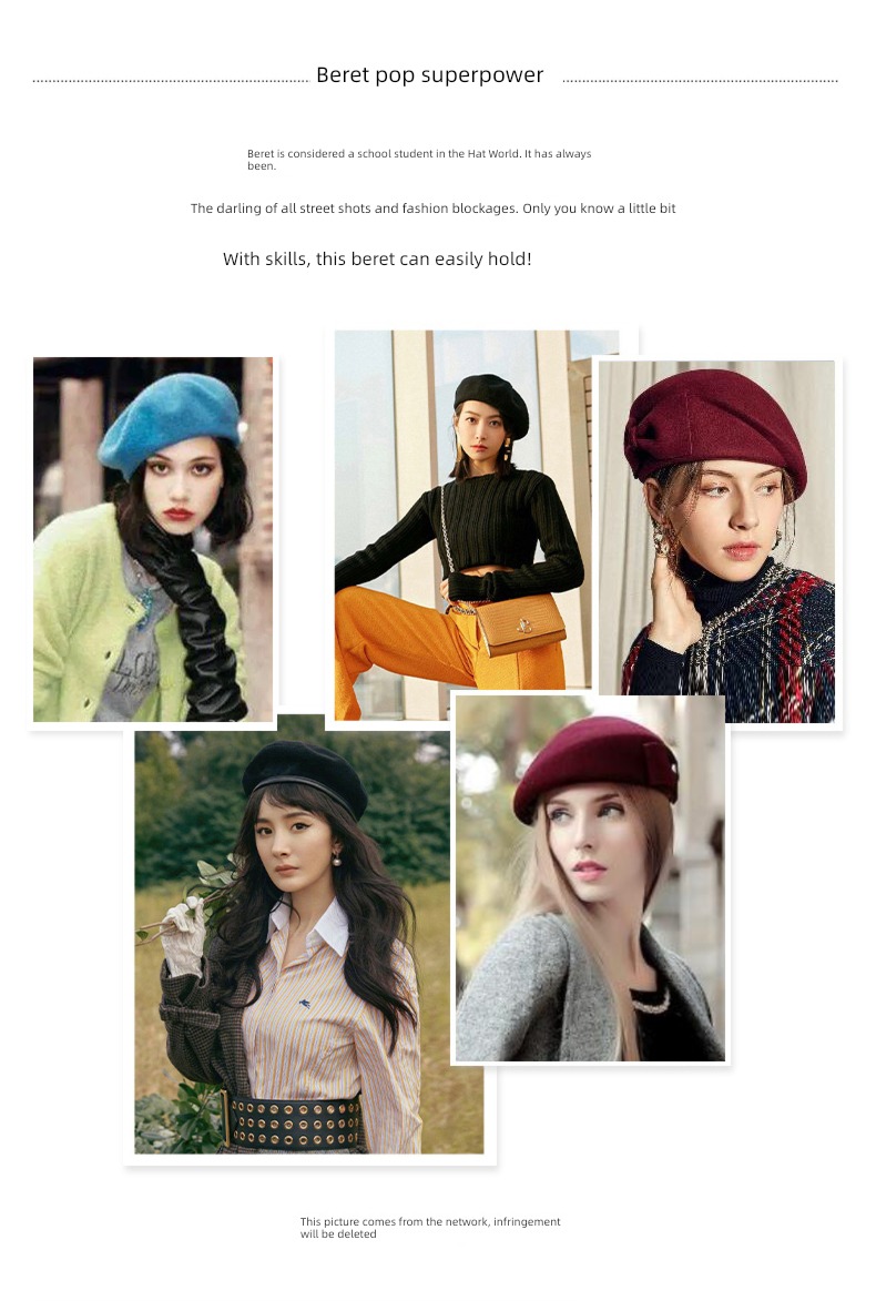 Wool knitting Autumn and winter female solar system customized beret