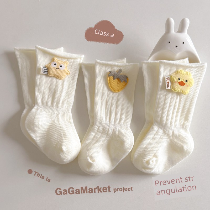 Newborn Baby Socks, Spring, Autumn, and Summer Cotton Socks That Don'T Constrict the Legs, 0-3 Months Baby Socks, White Seamless Mid-Length Socks