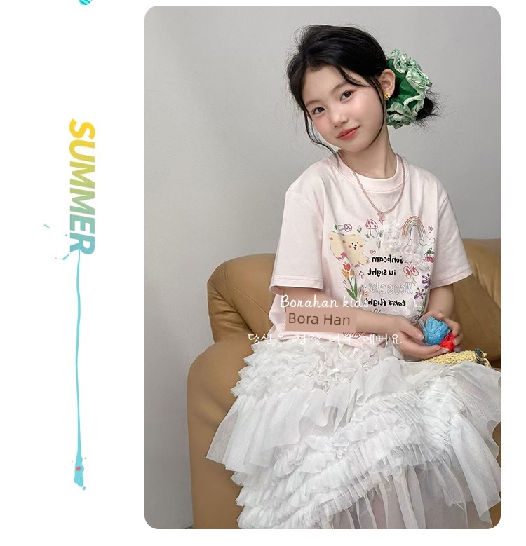 Bora Korean Girls' Sweet T-Shirt, Summer Lace Short-Sleeve Top for Girls, 2026 New Style, Pure Cotton Half-Sleeve Clothing for Older Girls — 8