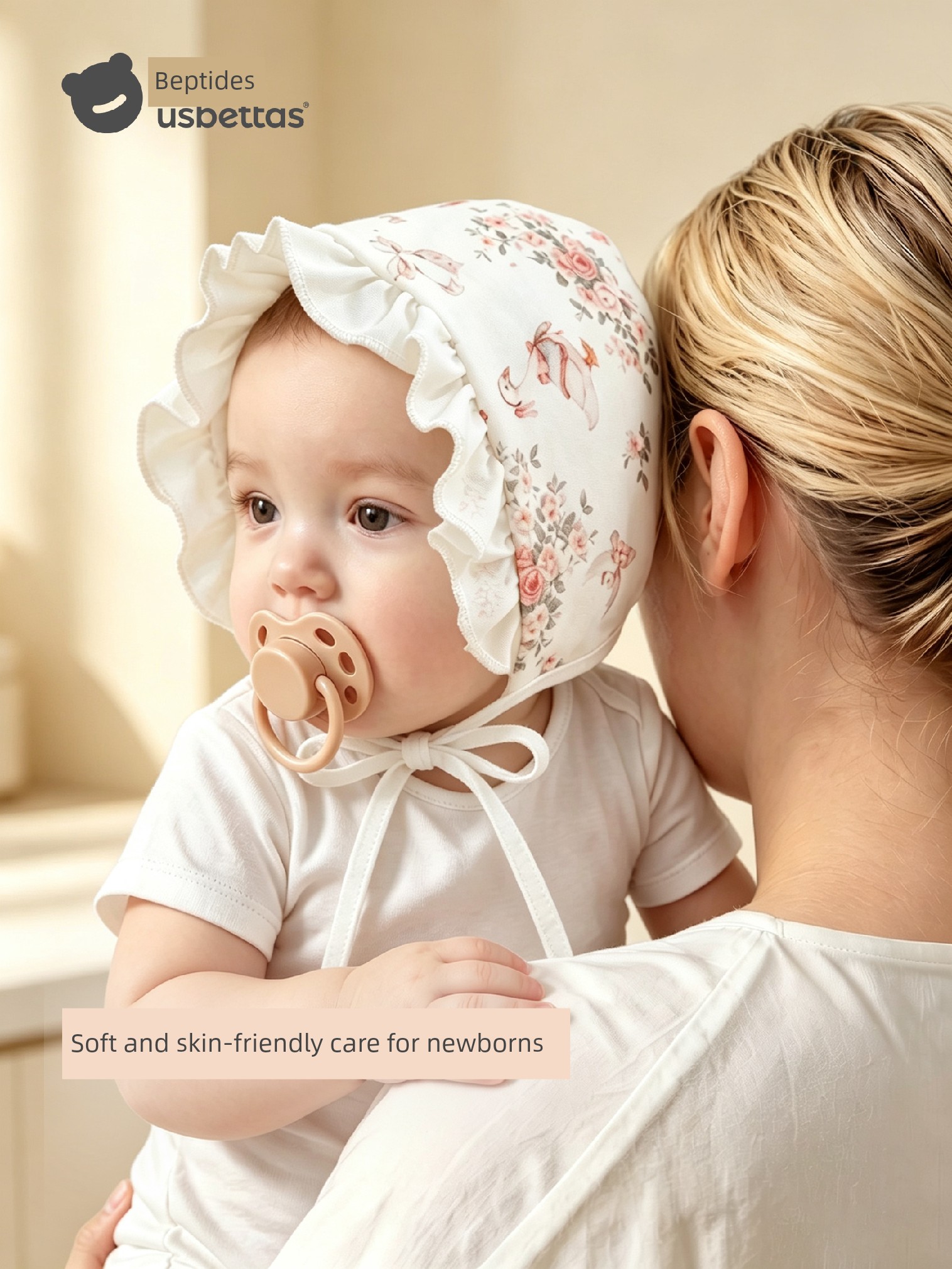 Beitais Baby Hat Autumn Newborn Ear Protection Hat Pure Cotton 0 to 3 Months Baby Hat Unisex Fontanelle Hat S