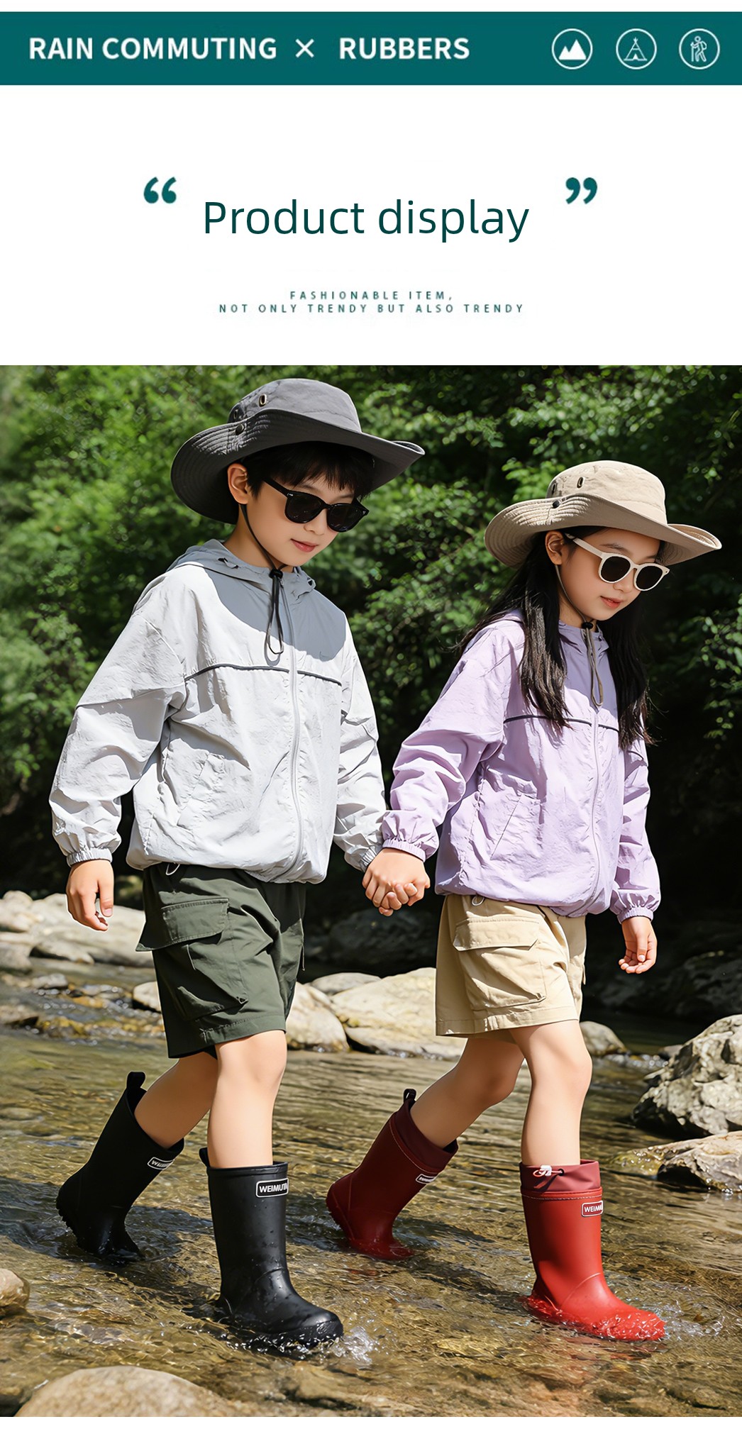 Children's Family Outdoor Rain Boots, Unisex Waterproof Ankle Boots with Anti-Slip Soles, Casual Hiking Water Boots, Rubber Shoes — 20