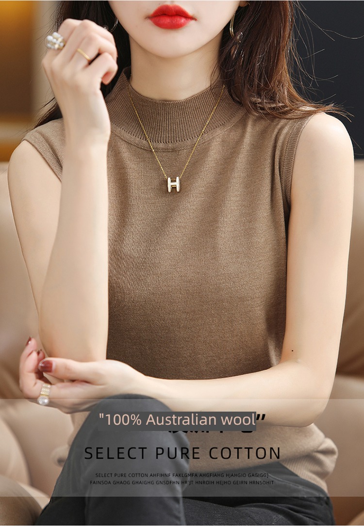 Half high collar 22 years Thin money Short sleeve T-shirt knitting vest