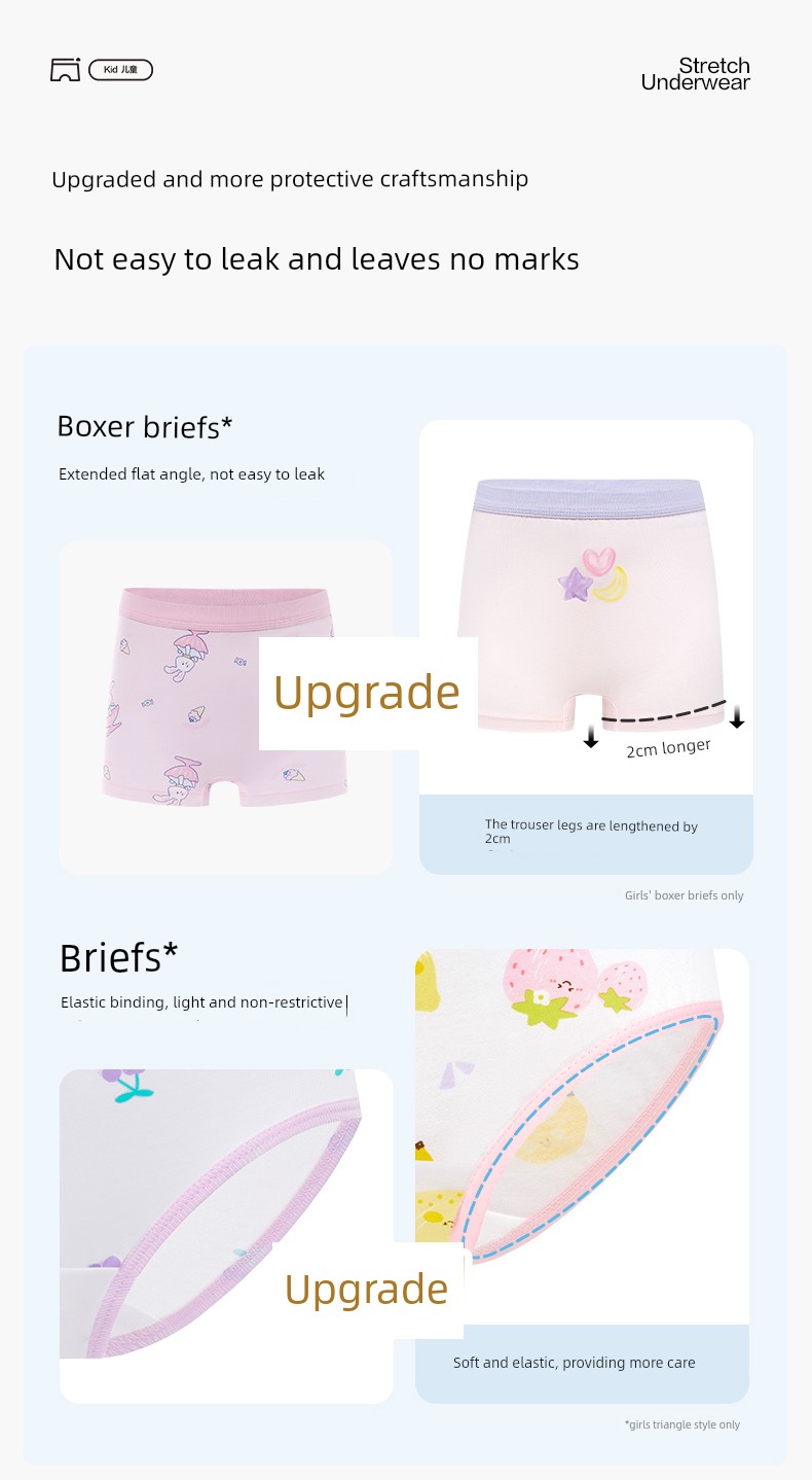 Purcotton Children's Boxer Briefs for Boys and Girls, Girls' Pure Cotton A-Class Shorts, 100% Cotton, 3-Pack — 9