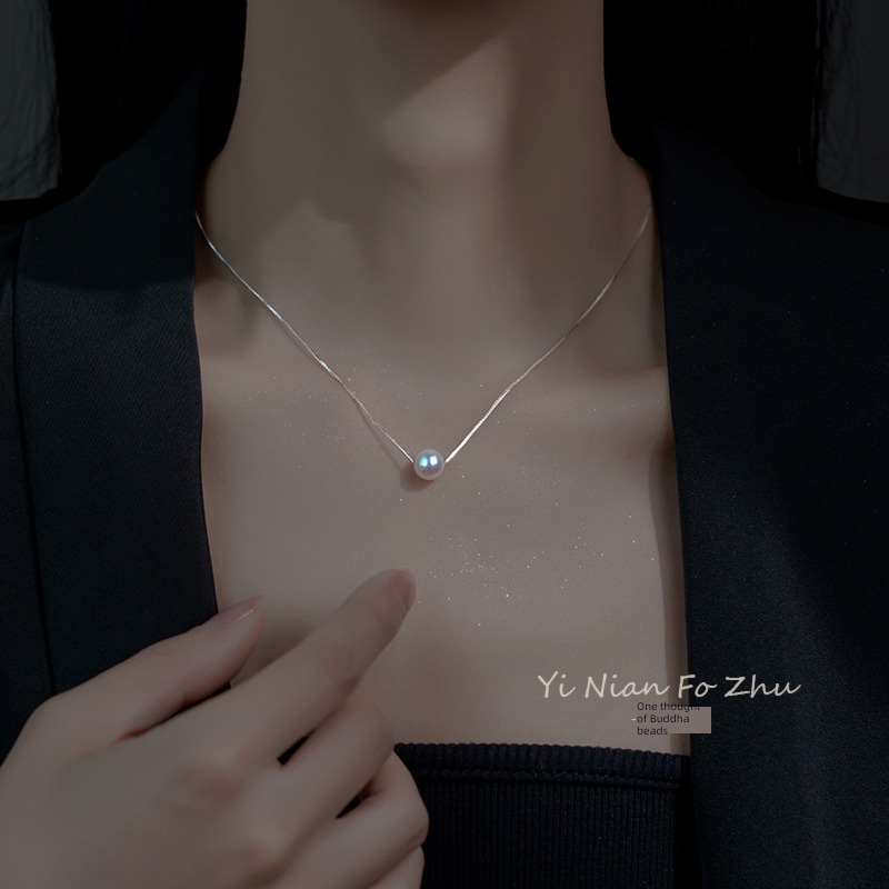 Sterling Silver female Minority Sense of design Imitation pearl Light luxury Necklace