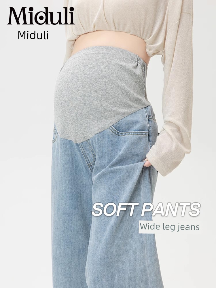 Maternity Pants for Autumn, Denim Jeans for Fall and Winter, Straight Wide-Leg Pants That Don'T Squeeze the Belly, Plus-Size Floor-Length Pants