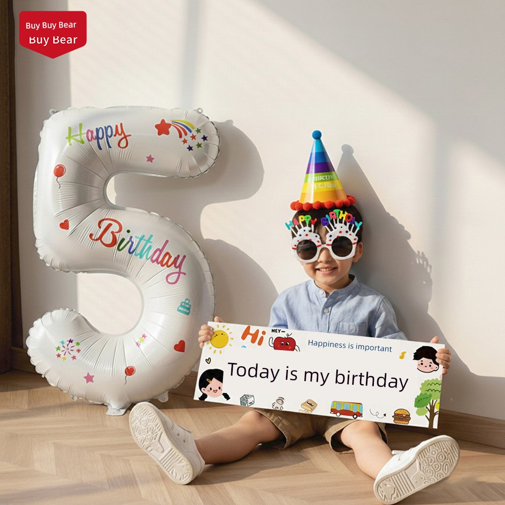 Birthday Decoration Scene Setup for Boys, Number Balloons for Children, 5-Year-Old Happy Ceremony Props for Boys and Girls