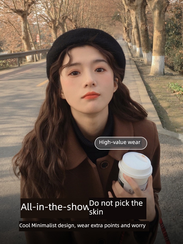 Internet celebrity black female Autumn and winter Wool Retro beret