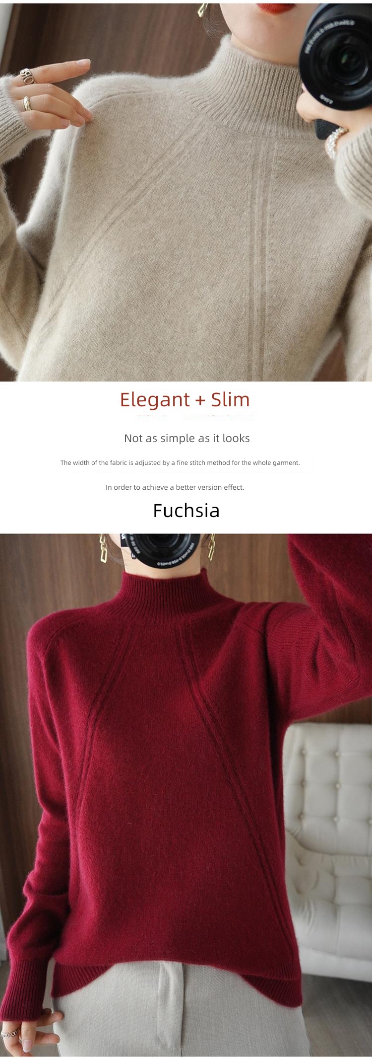 Plush thickening knitting Half high collar Foreign style ma'am sweater
