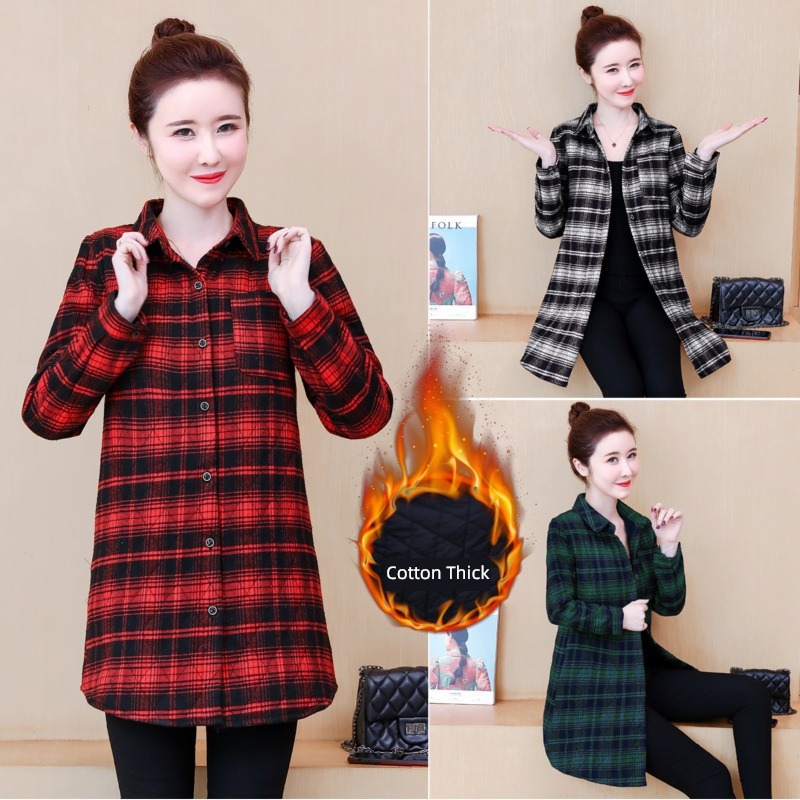 Plush thickening Autumn and winter Long sleeve leisure time lattice shirt