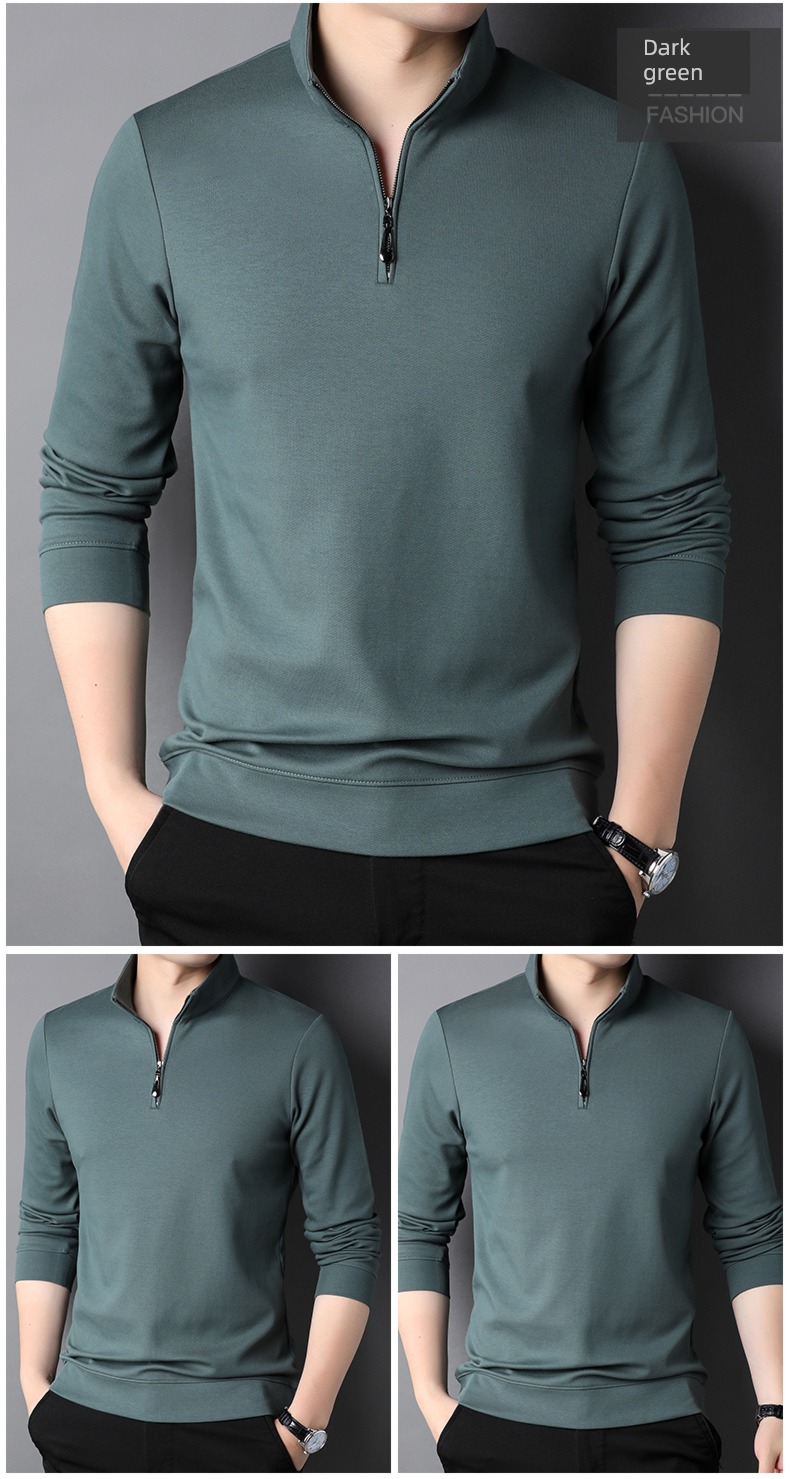 zipper Half height stand collar Autumn clothes man Long sleeve T-shirt