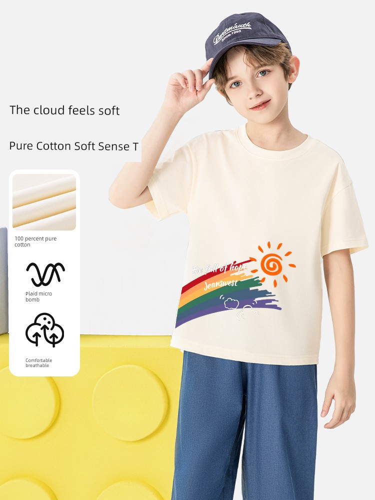 Jeanswest Boys' Short-Sleeved T-Shirt, Pure Cotton Summer Clothing, Boys' Tops, Children's Clothing, Big Kids' Clothing, 2026 New Summer Style — 2
