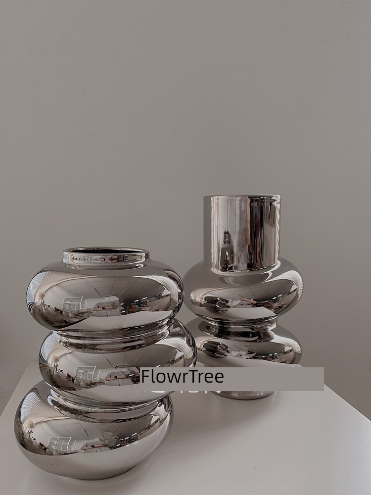 meet Flower tree Light luxury Nordic style silver Mirror ceramics vase Ornaments model houses Soft outfit Home Furnishing display ornament