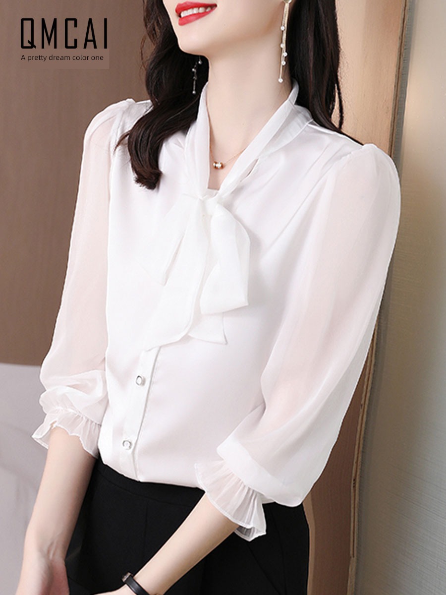 white Sense of design fashion jacket Chiffon shirt