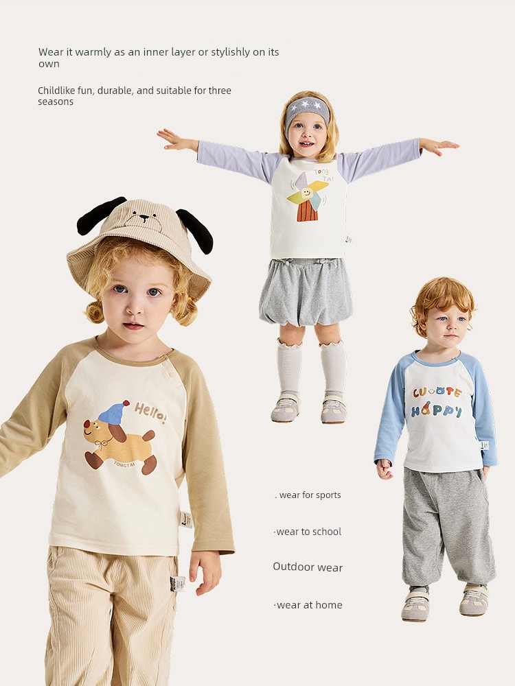 Tongtai Baby T-Shirt Spring & Fall Pure Cotton Kidsren's Casual Outing Long-Sleeved Tops for Boys and Girls New Style — 4