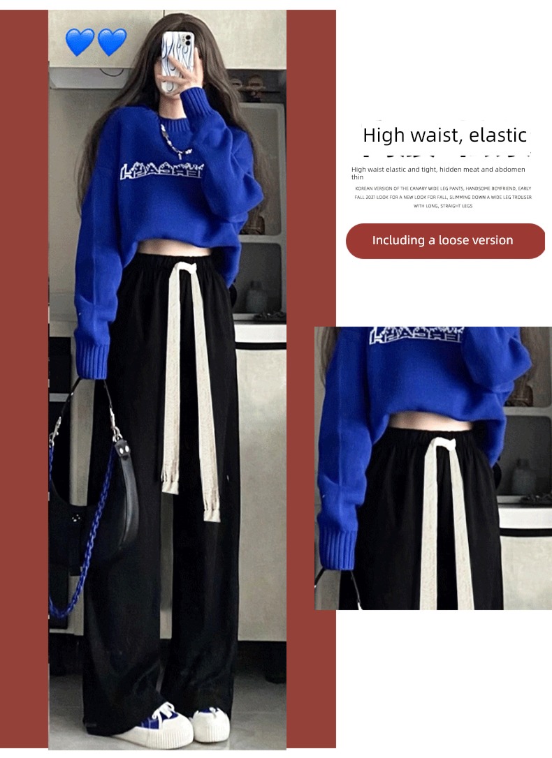 spring and autumn High waist easy Straight cylinder leisure time sweatpants  Drawstring
