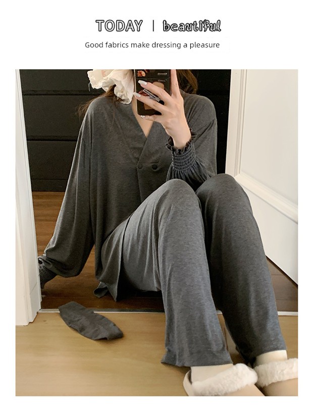 Free Hairband with Modal Maternity Pajamas for Women, Spring and Autumn Cool Nursing Postpartum Wear, Summer Thin Style with Breast Pads for Home Use — 10