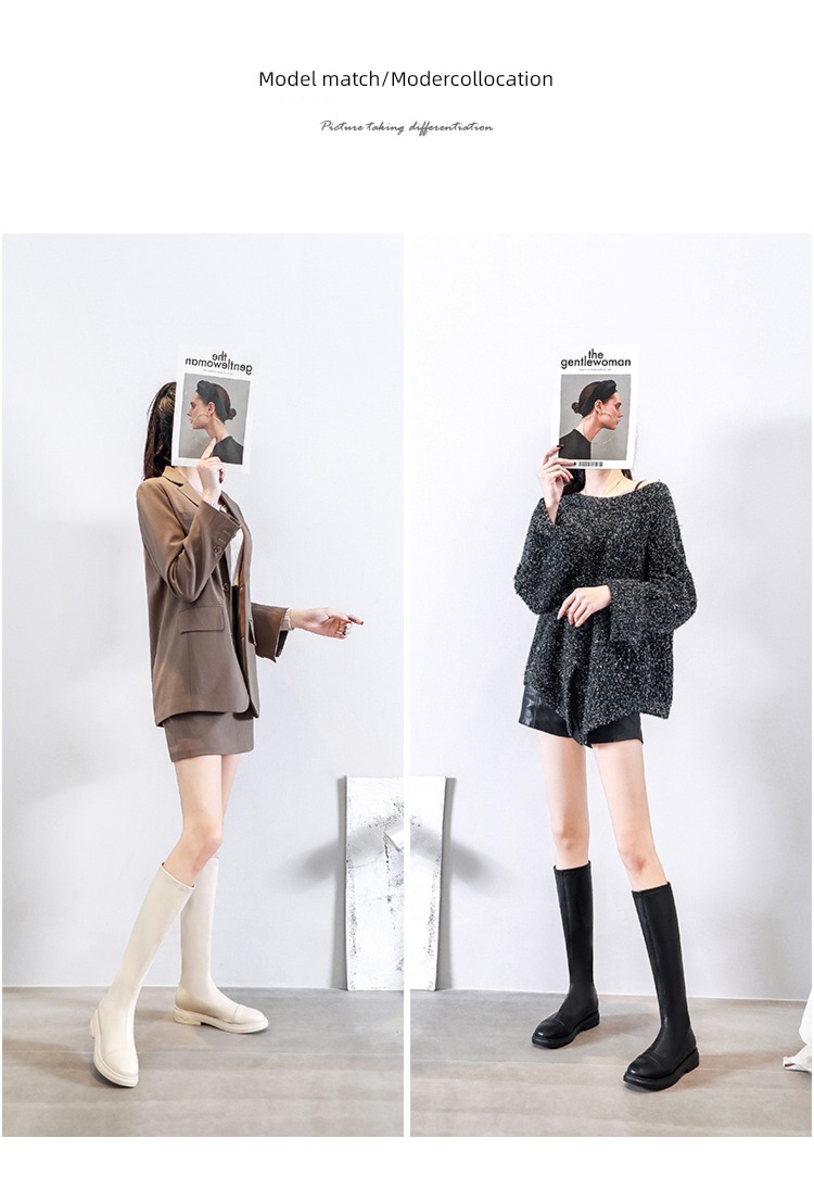 white Below the knee elastic force Show thin little chap Boots