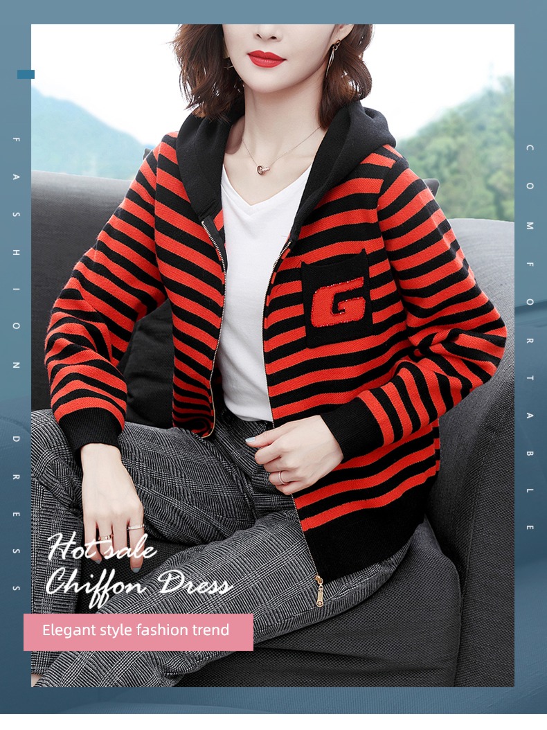 Spring and Autumn knitting Cardigan Korean version easy Hooded sweater