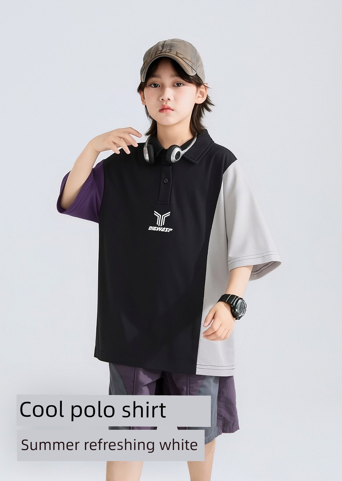 Bumblebee Boys' Summer New Casual Loose Short-Sleeve Polo Shirt American Style Trendy Base Shirt — 4