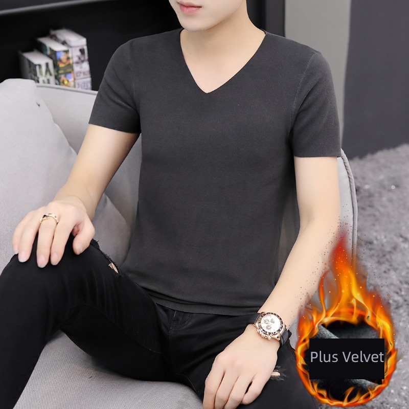 No trace man V-collar Tight fitting Undershirt Short sleeve T-shirt