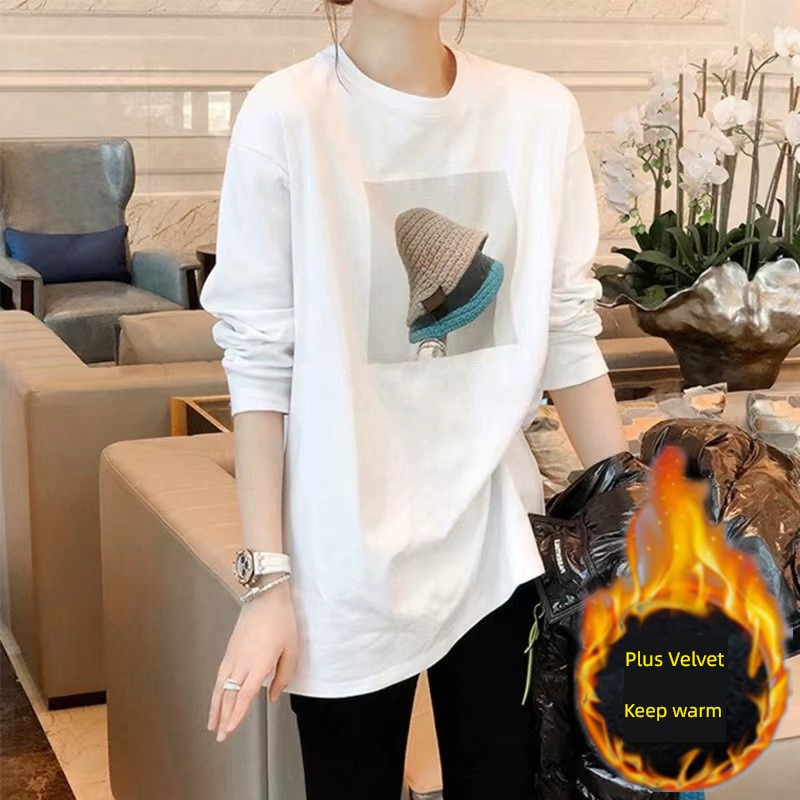 Autumn and winter Plush Long sleeve Cover your ass T-shirt Undershirt