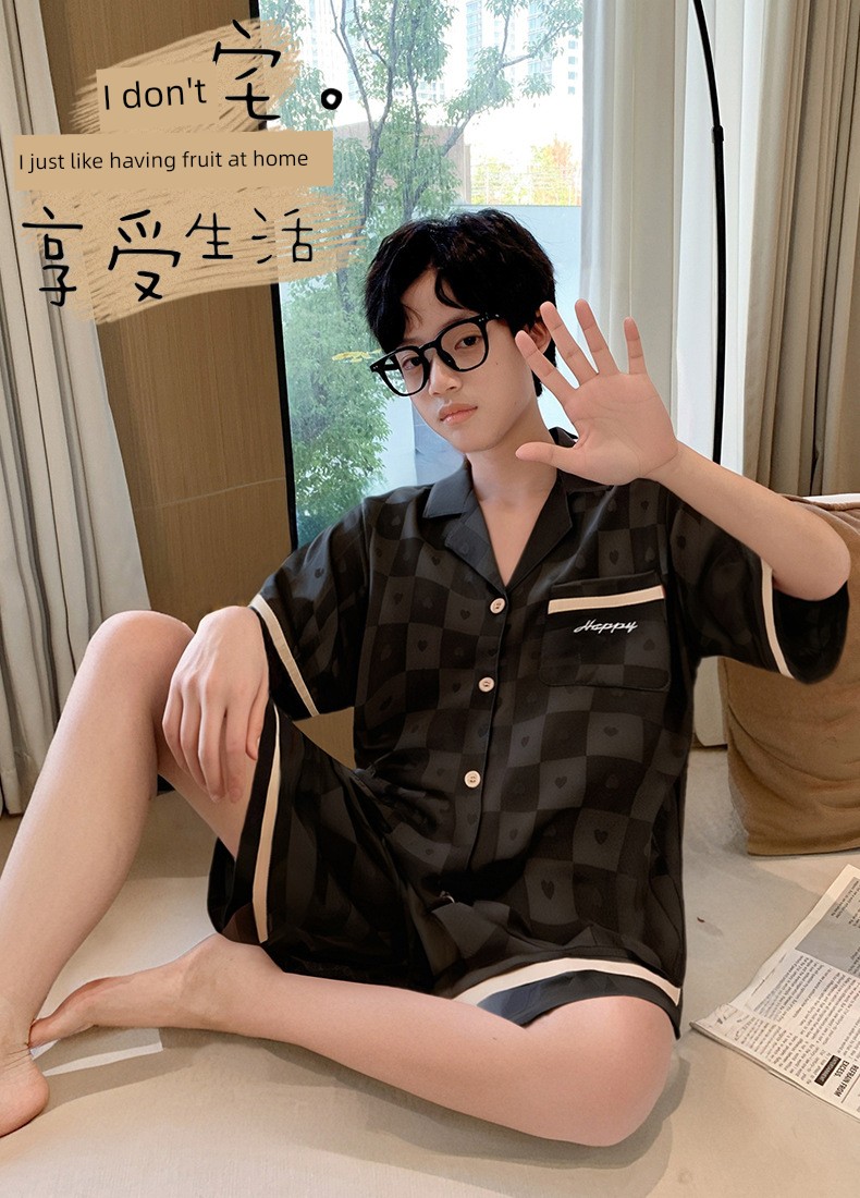 All-Cotton Pure Cotton Ice Silk Pajamas for Boys, Summer Short-Sleeve Three-Piece Set, Air-Conditioned Clothing for Older Children, 2026 New Model — 35
