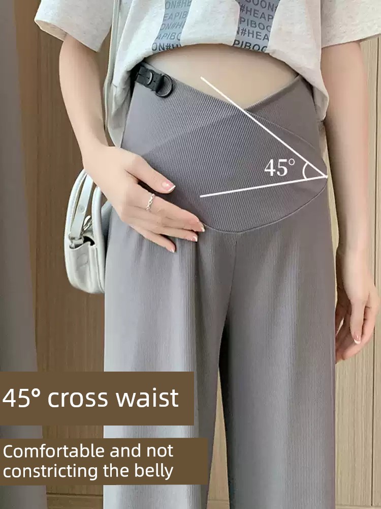 Maternity Pants Ice Silk Summer Thin Wide-Leg Pants Belly Support Straight Casual Pants Plus Size Summer Leggings for Women — 5