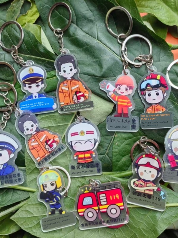 Acrylic Firefighter Keychain 119 Fire Safety Awareness Campaign Souvenir School Gift Cartoon Pendant