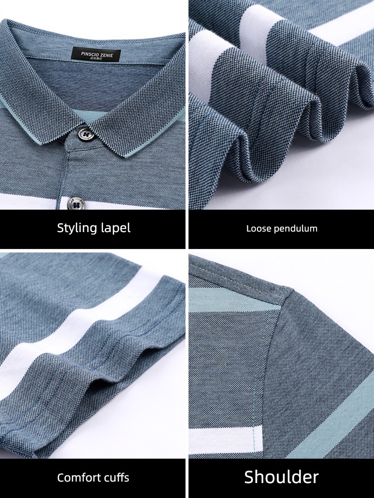 Middle aged and elderly Short sleeve breathable Color contrast stripe leisure time summer wear