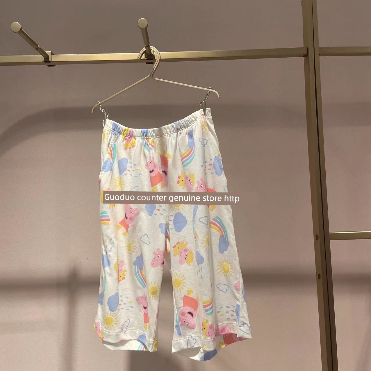Aimer Kids Ak143E361 Peppa Pig Rainbow Rain Girls' Cotton Homewear Short Sleeve Five-Point Pants Pajamas Set — 4