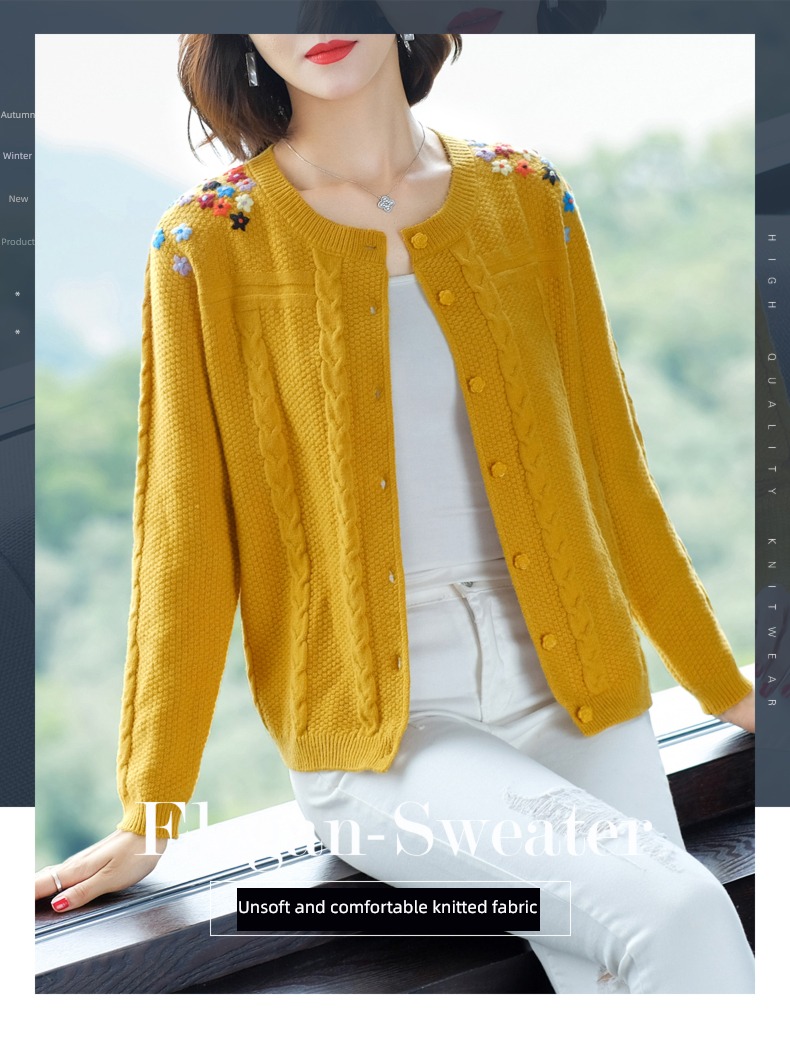 Korean version knitting Cardigan Early autumn ma'am Wear out Embroidery