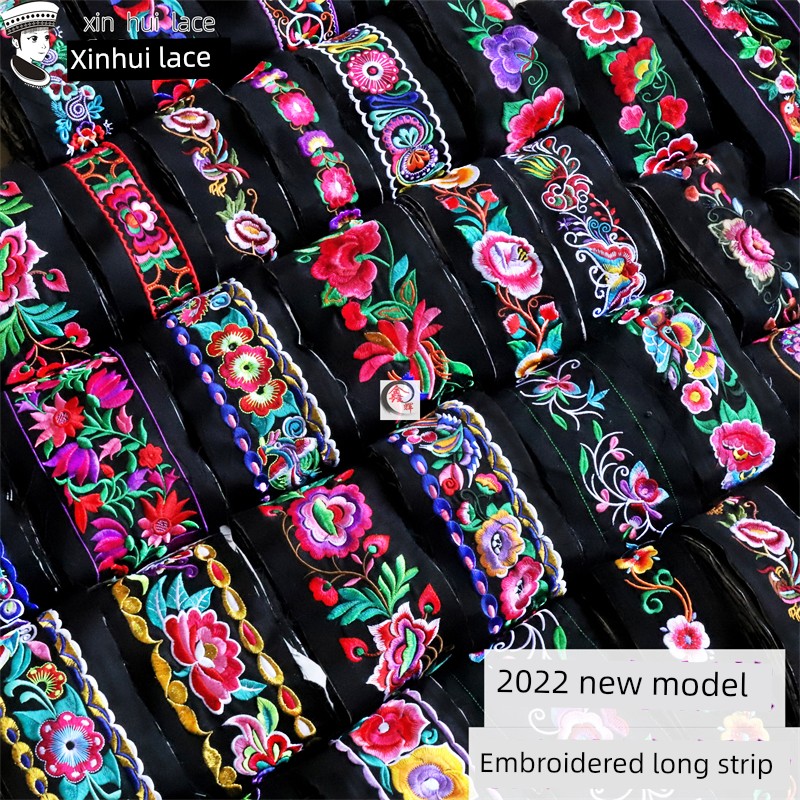 Embroidered Skirt Trim, Long Lace Trim, Ethnic Minority Clothing Decoration, Embroidered Strips