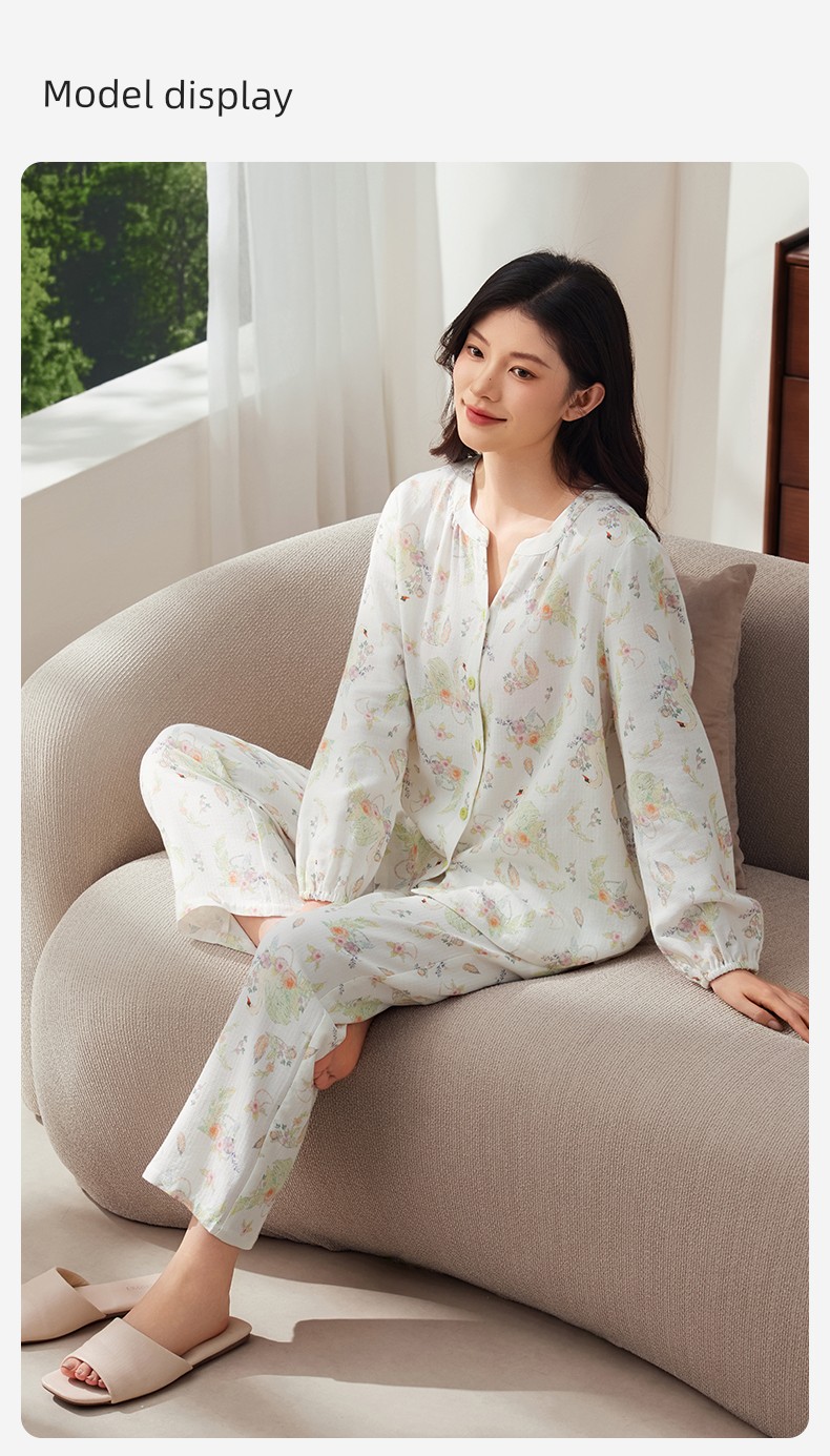 October Crystal Bamboo Cotton Cloud Gauze Maternity Pajamas Homewear Set for Pregnant and Postpartum Women, Nursing Sleepwear, Autumn Style for Women — 33