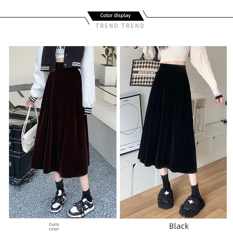 Autumn and winter High waist Sagging sensation Big swing Velvet skirt