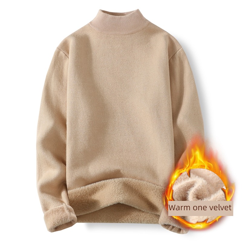tide Plush Thickened section black Self-cultivation Middle collar sweater
