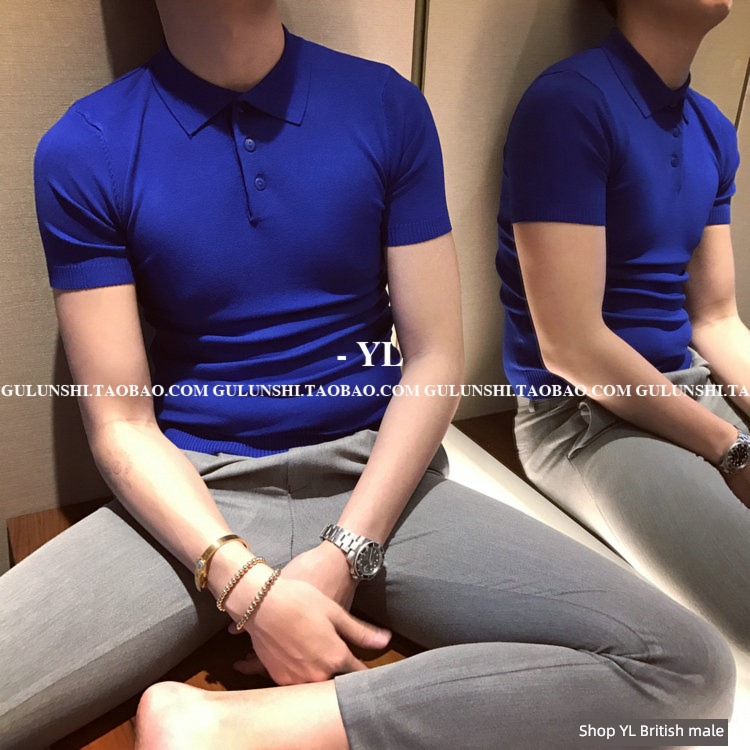 summer the republic of korea Small collar Polo shirt Ruffian handsome knitting Short sleeve