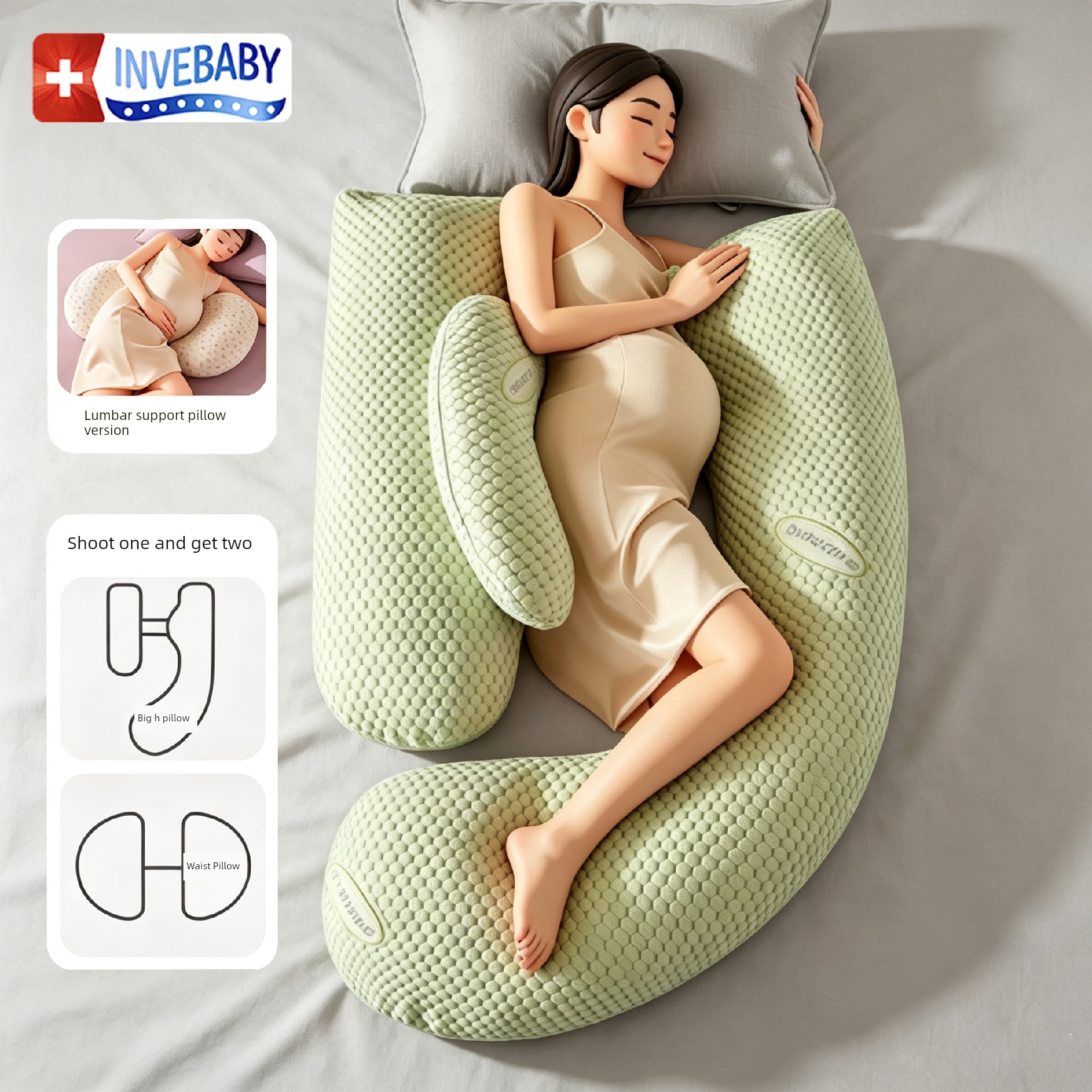 Invebaby Pregnancy Pillow for Waist Support, Side Sleeping, and Belly Support, Special Pillow for Sleeping during Pregnancy, Gift — 6
