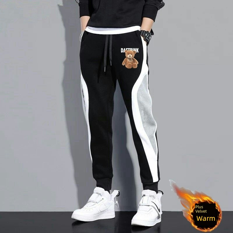 Bundle leg Chaopai leisure time Autumn and winter Plush thickening sweatpants