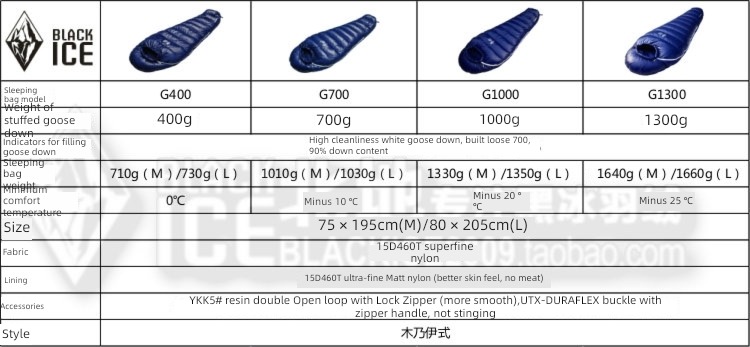 Black ice outdoors camp Ultra light down Sleeping bag